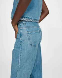 Jean large taille haute ceinture tressée lightblue Jaden