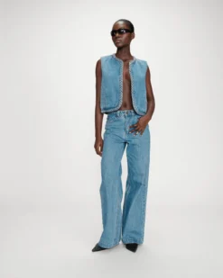 Jean large taille haute ceinture tressée lightblue Jaden