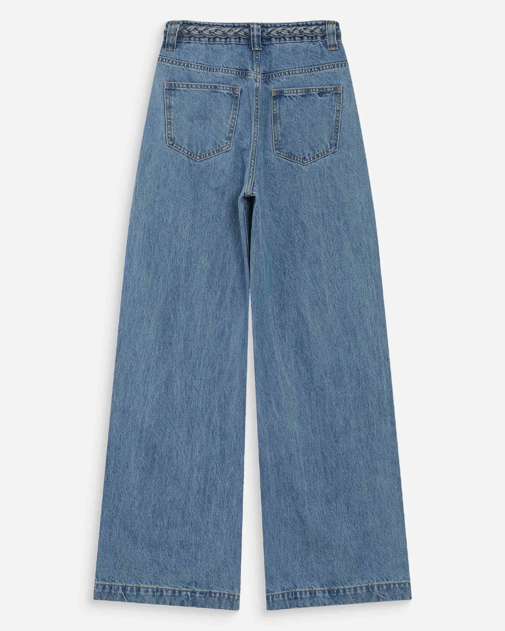 Jean large taille haute ceinture tressée lightblue Jaden