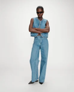 Jean large taille haute ceinture tressée lightblue Jaden