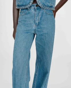Jean large taille haute ceinture tressée lightblue Jaden