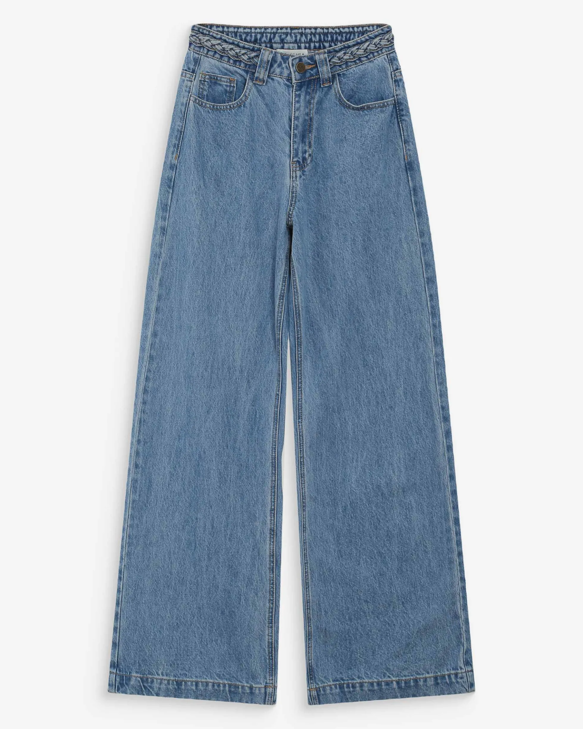 Jean large taille haute ceinture tressée lightblue Jaden