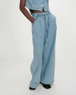 Jean oversize taille mi-haute stripedblue Pompon