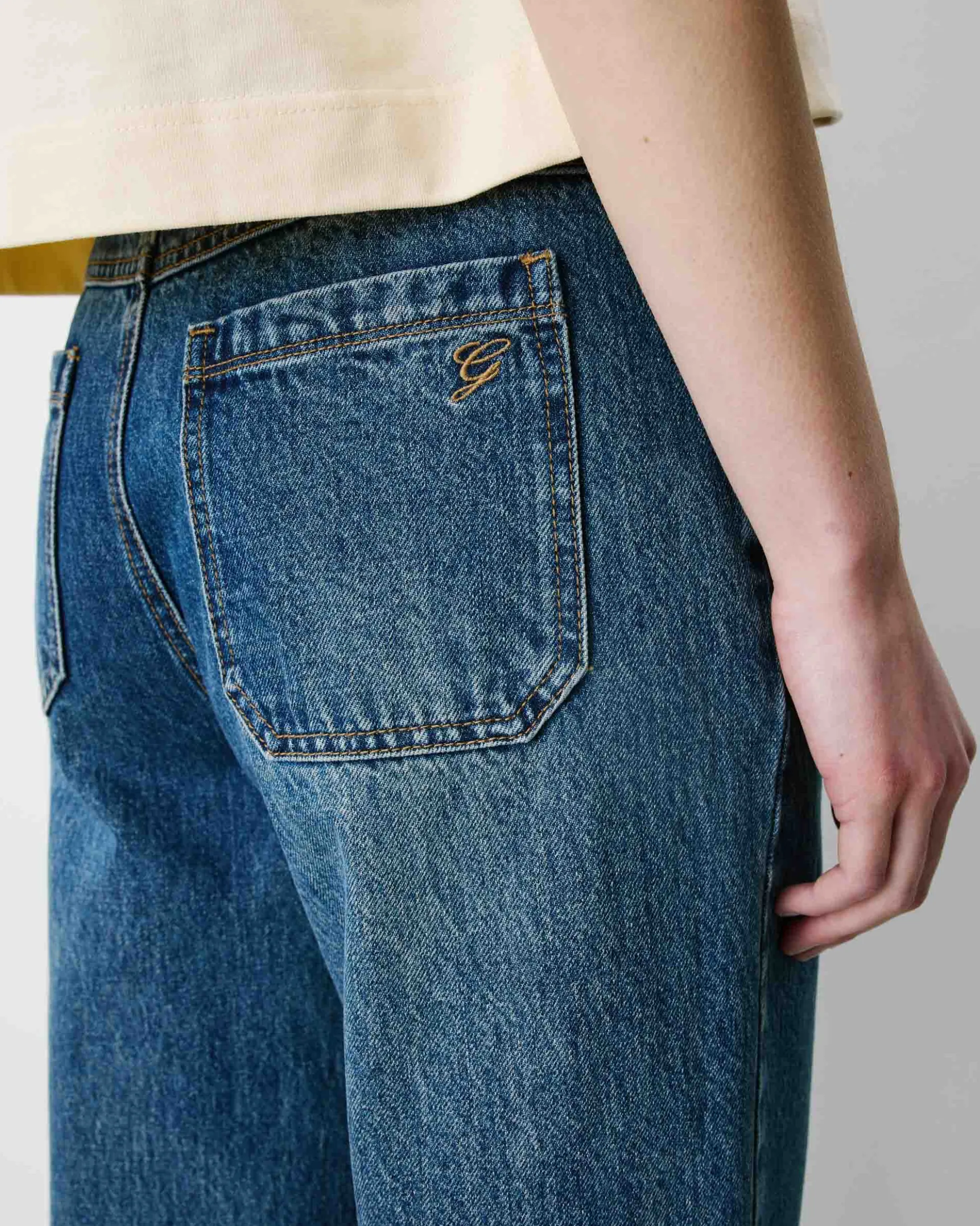 Jean 7/8 taille haute poches plaquées vintageblue Johan