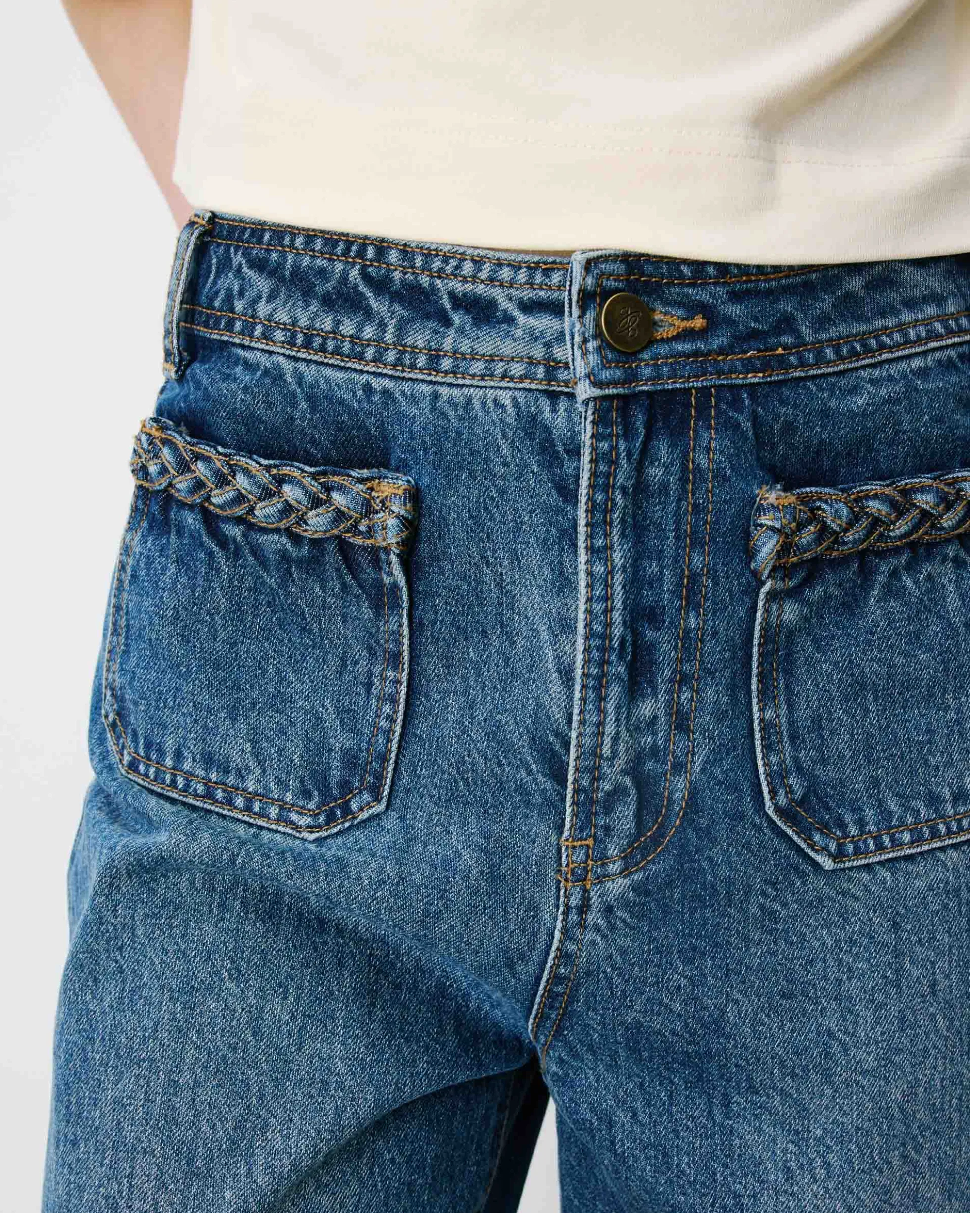 Jean 7/8 taille haute poches plaquées vintageblue Johan