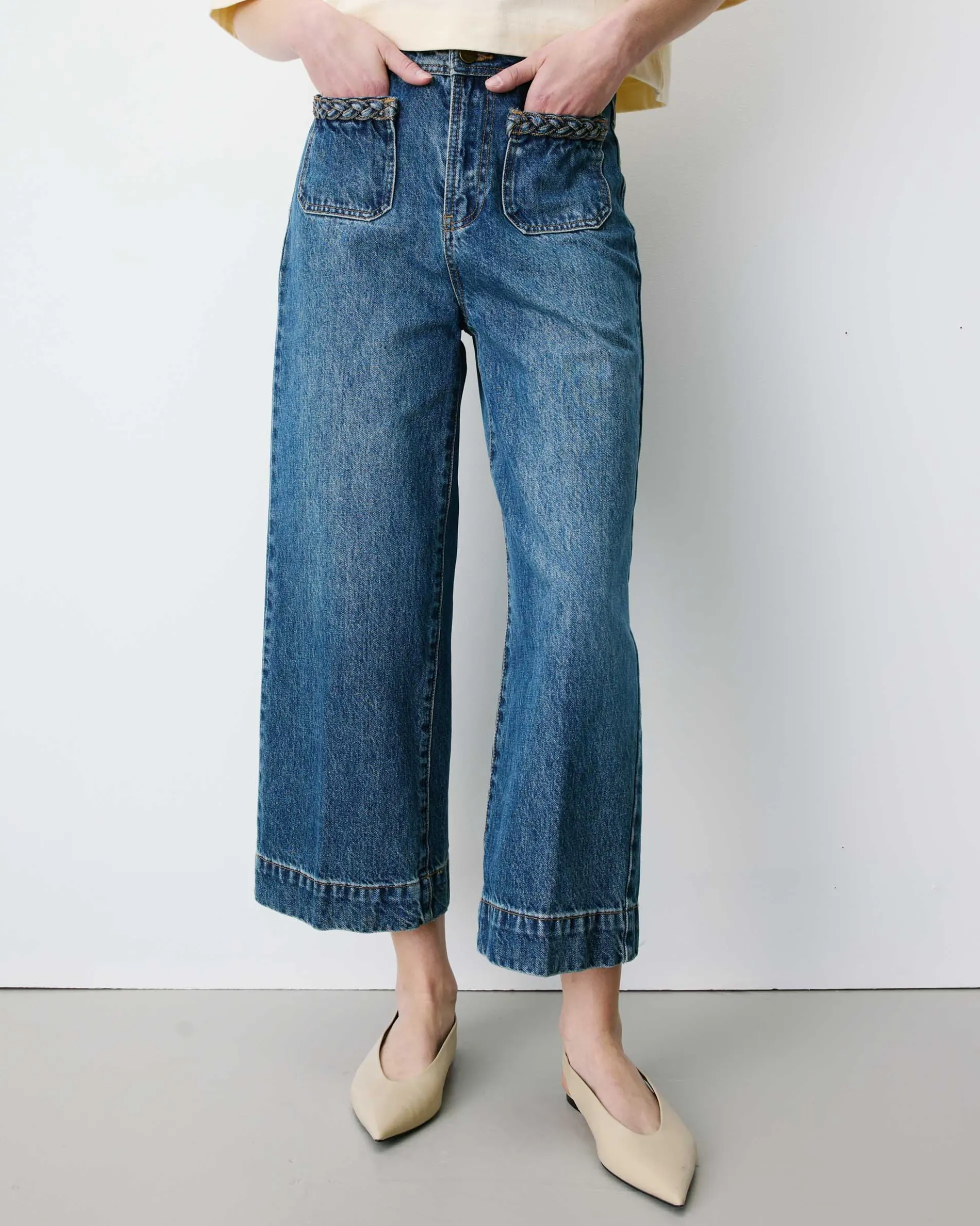 Jean 7/8 taille haute poches plaquées vintageblue Johan