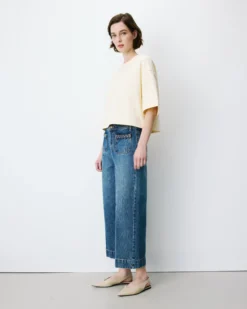 Jean 7/8 taille haute poches plaquées vintageblue Johan
