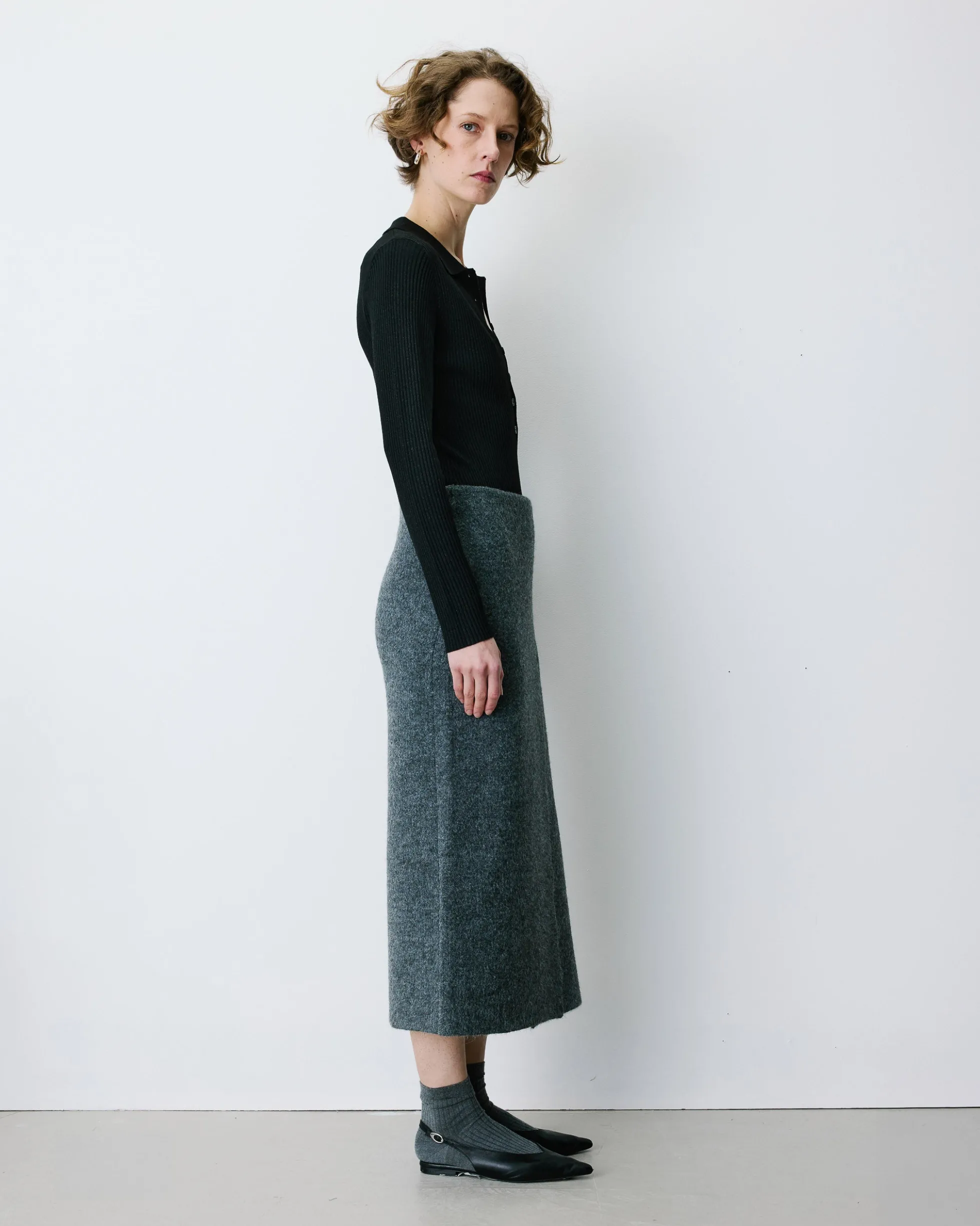 Jupe longue portefeuille en maille anthracite Biana