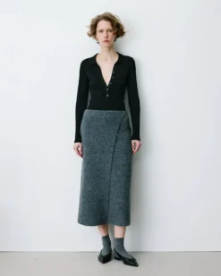 Jupe longue portefeuille en maille anthracite Biana