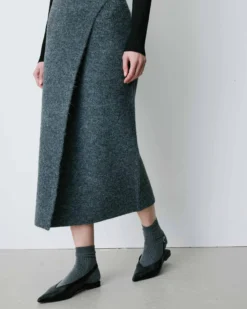 Jupe longue portefeuille en maille anthracite Biana