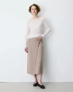 Jupe longue portefeuille en maille mocha Biana