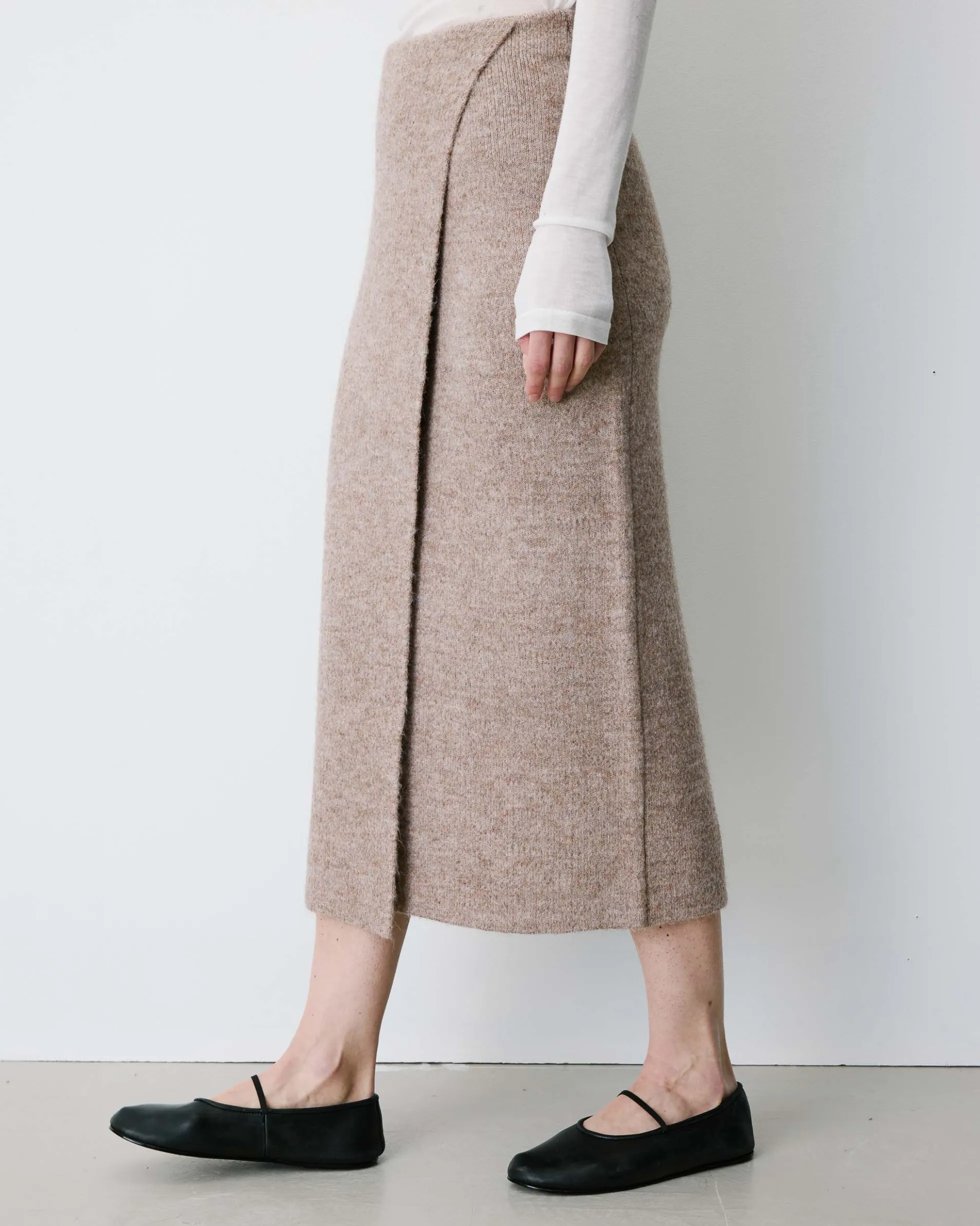 Jupe longue portefeuille en maille mocha Biana