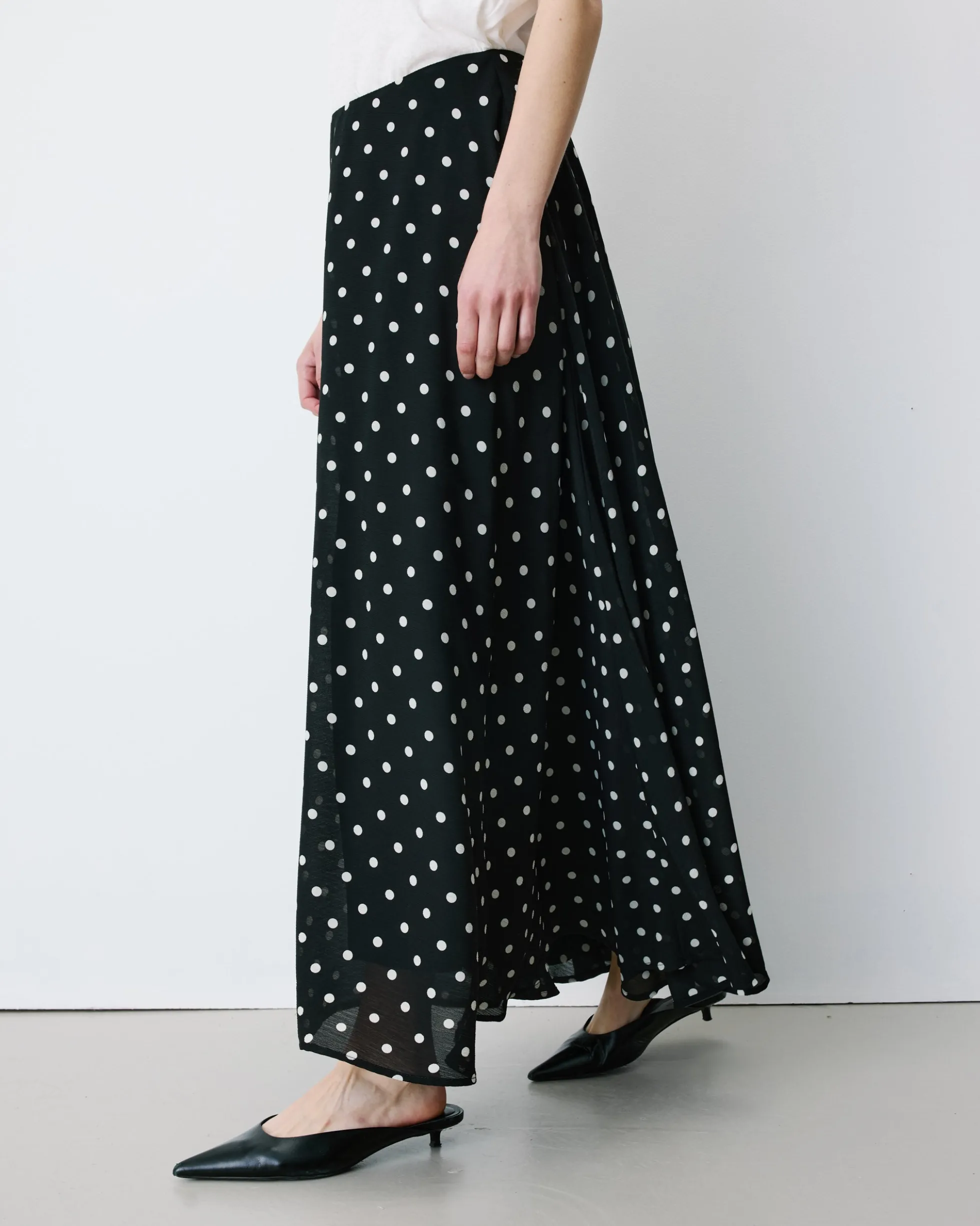Jupe longue trapèze taille haute pois Analia