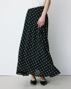 Jupe longue trapèze taille haute pois Analia