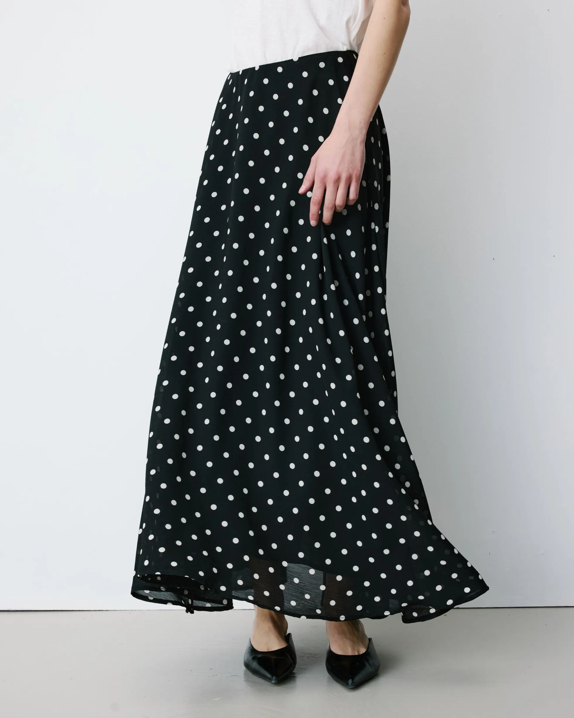 Jupe longue trapèze taille haute pois Analia