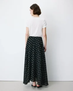 Jupe longue trapèze taille haute pois Analia