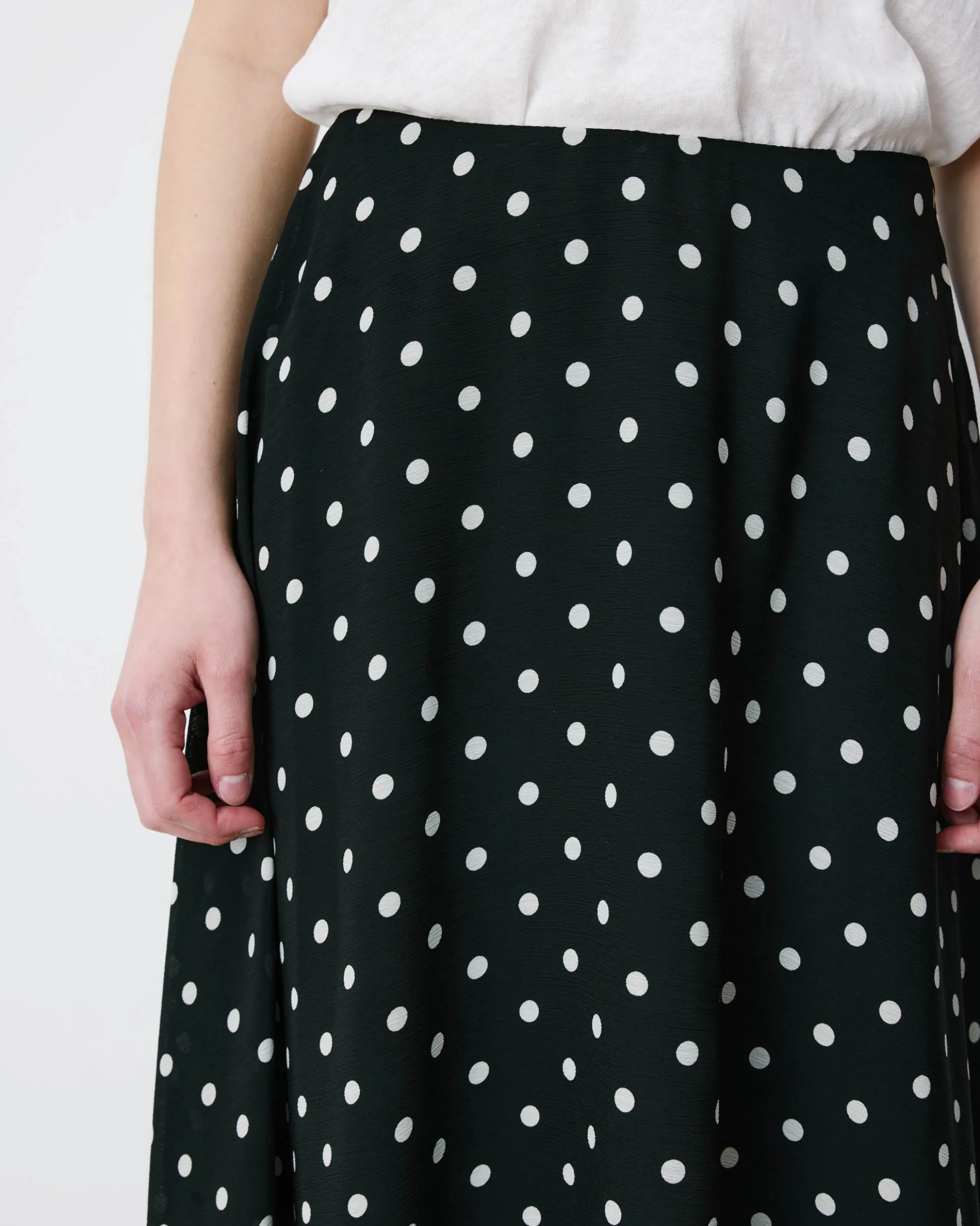 Jupe longue trapèze taille haute pois Analia