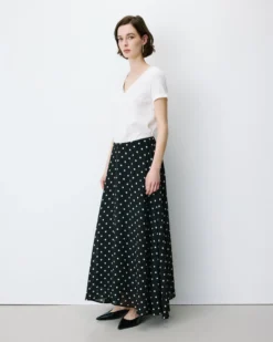 Jupe longue trapèze taille haute pois Analia
