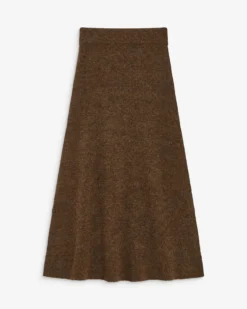 Jupe longue évasée en maille taille haute chocolat Aluna