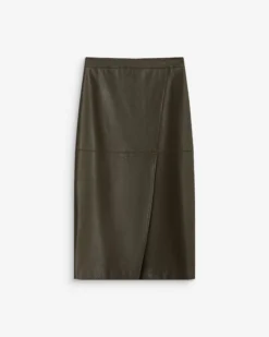 Jupe midi portefeuille similicuir kaki Aenor