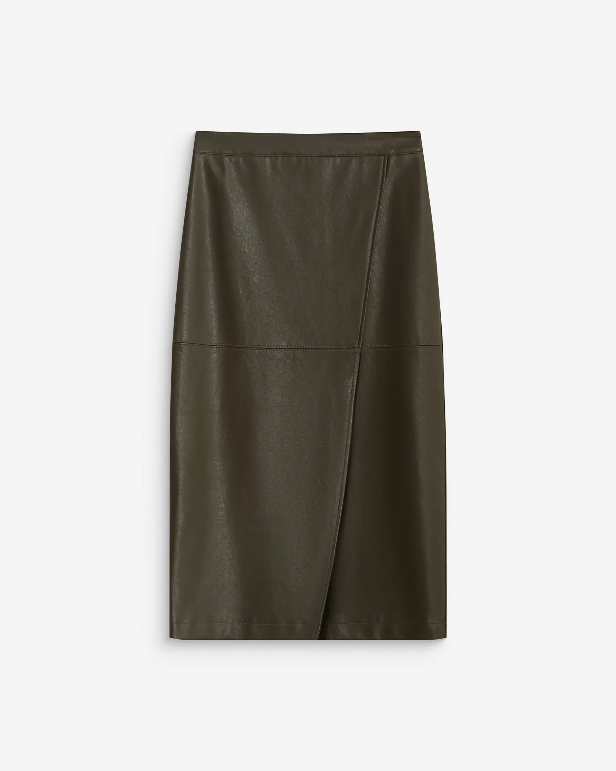 Jupe midi portefeuille similicuir kaki Aenor