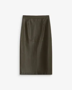 Jupe midi portefeuille similicuir kaki Aenor