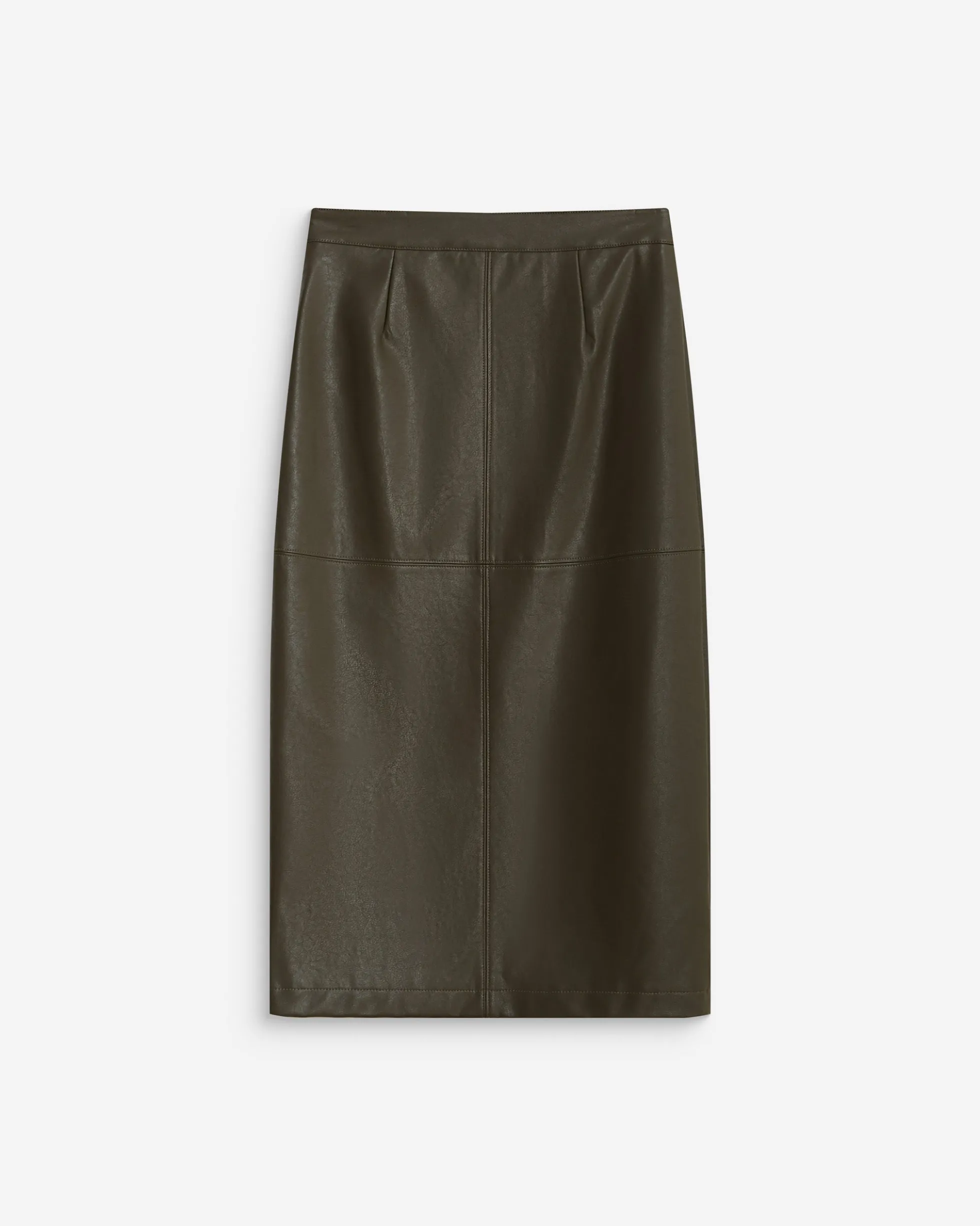 Jupe midi portefeuille similicuir kaki Aenor