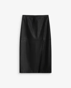 Jupe midi portefeuille similicuir noir Aenor