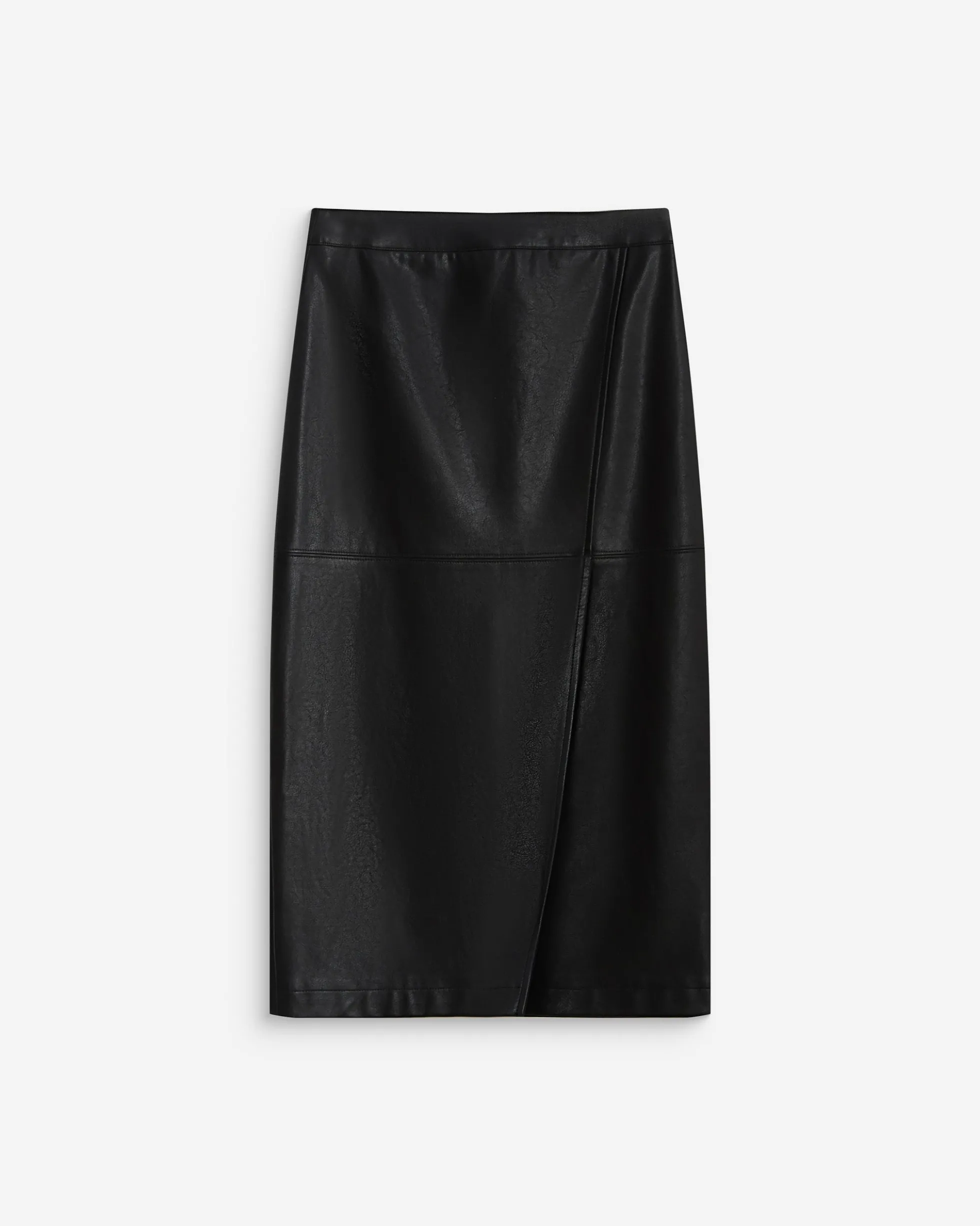 Jupe midi portefeuille similicuir noir Aenor