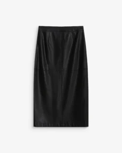 Jupe midi portefeuille similicuir noir Aenor