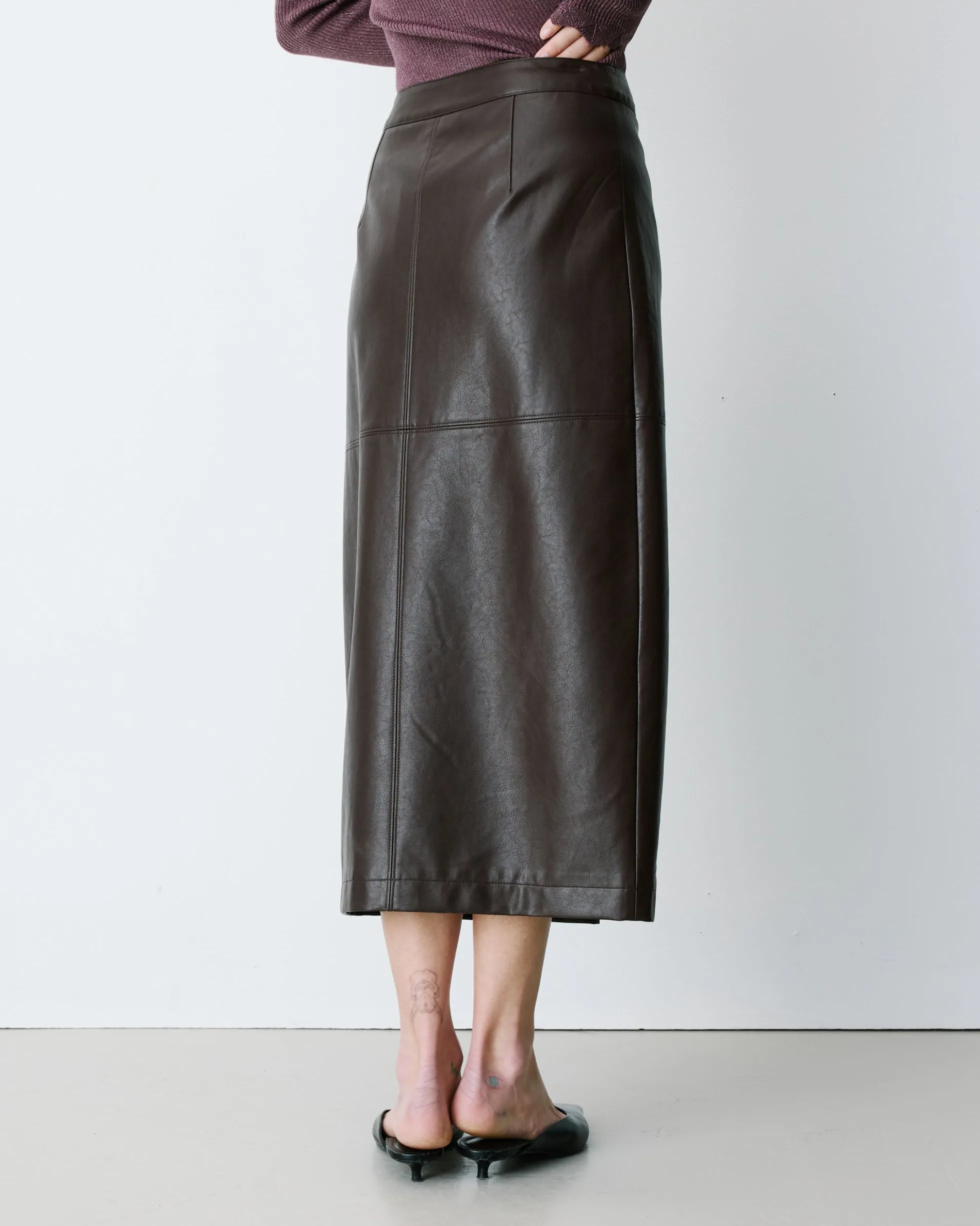 Jupe midi portefeuille similicuir chocolat Aenor