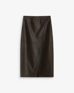 Jupe midi portefeuille similicuir chocolat Aenor