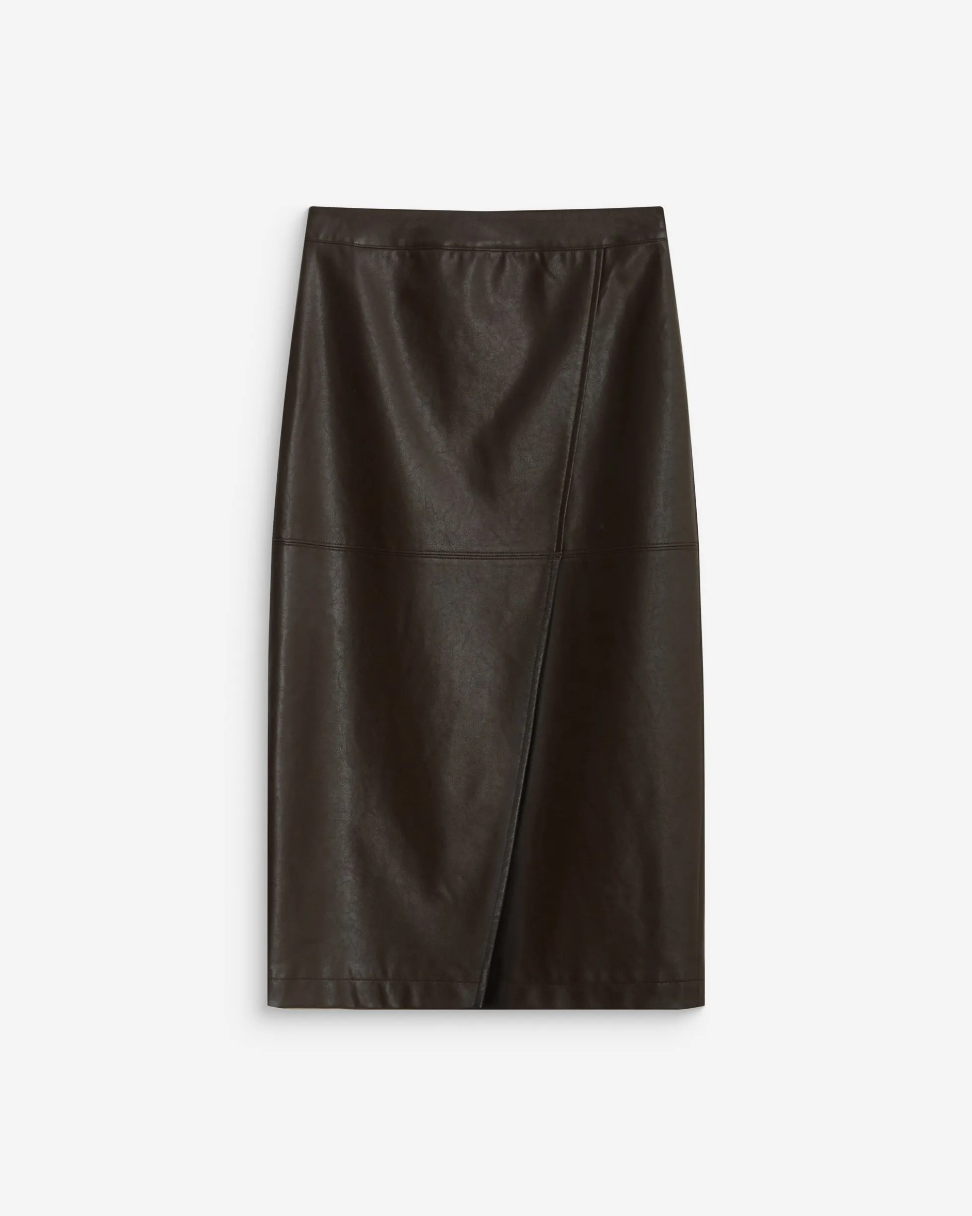Jupe midi portefeuille similicuir chocolat Aenor