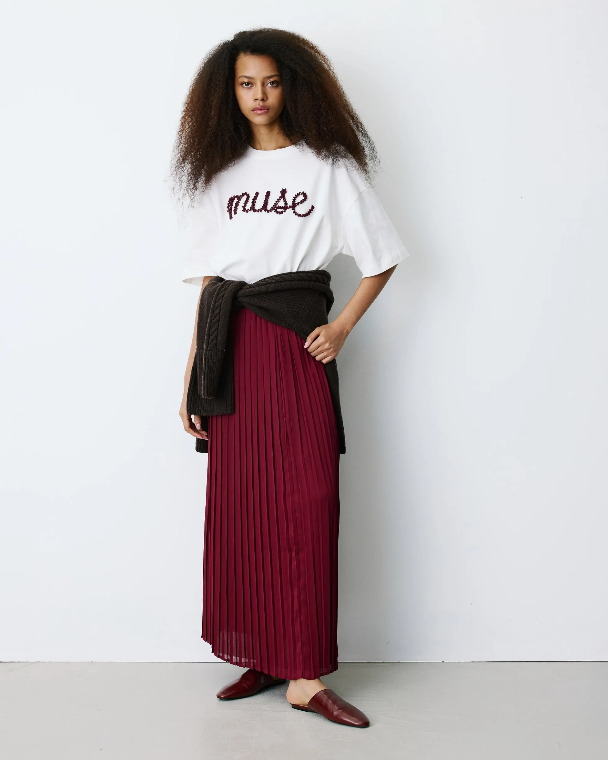 Jupe plissée longue en mousseline cherry Baila