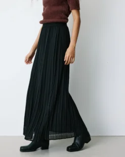 Jupe plissée longue en mousseline noir Baila