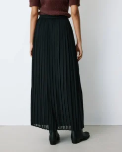Jupe plissée longue en mousseline noir Baila