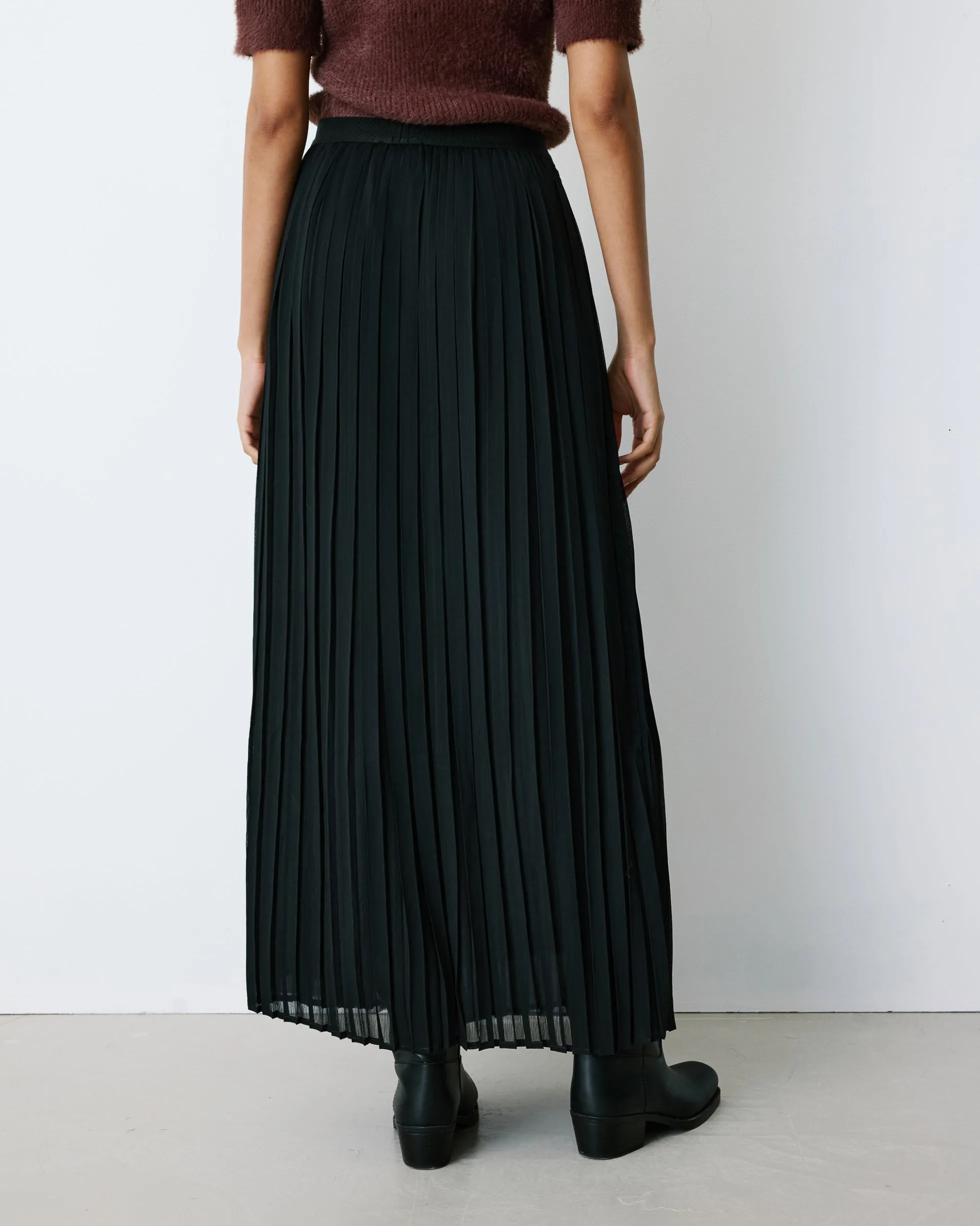 Jupe plissée longue en mousseline noir Baila