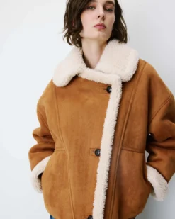 Manteau aviateur oversize en suédine camel Apollo