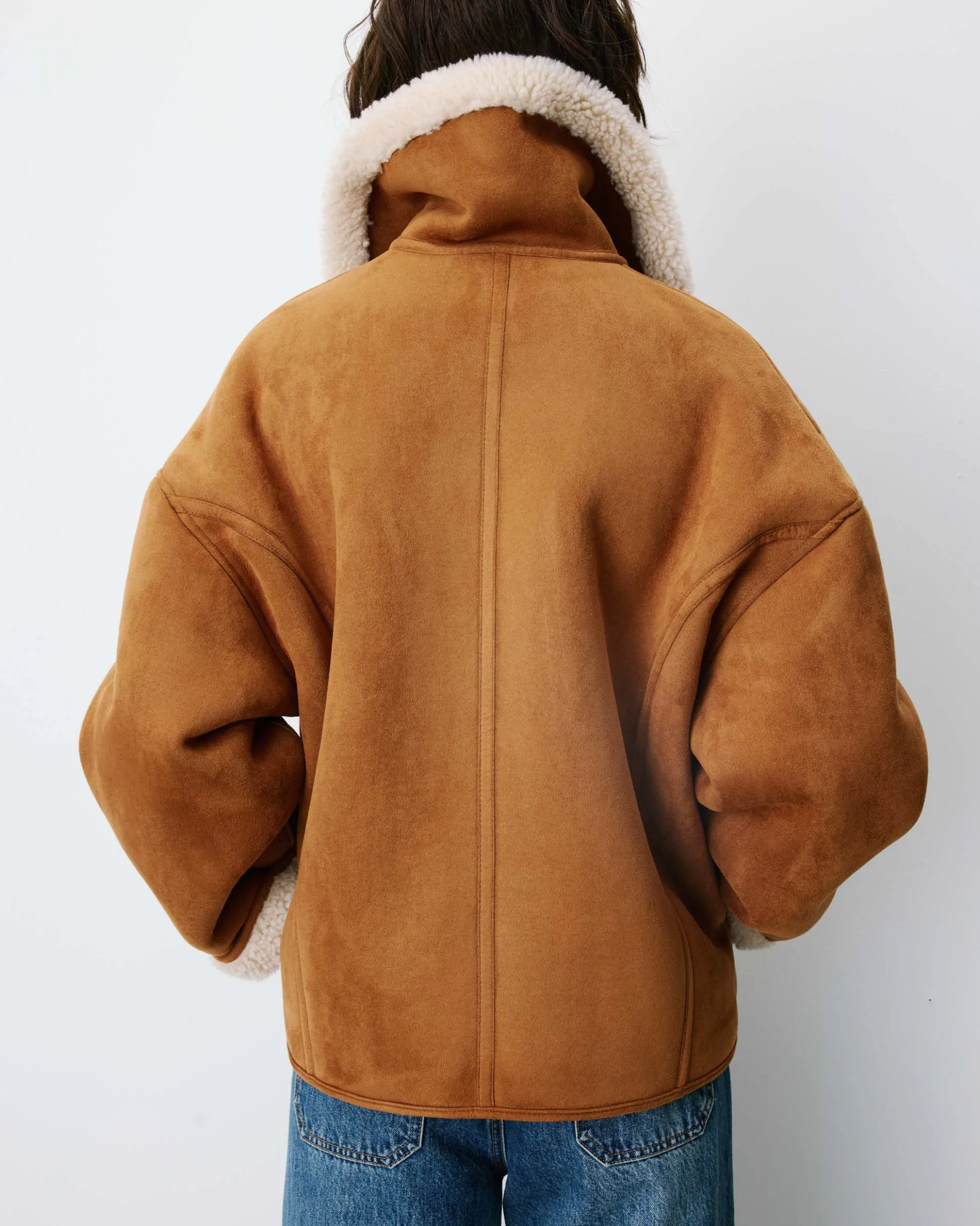 Manteau aviateur oversize en suédine camel Apollo