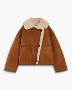 Manteau aviateur oversize en suédine camel Apollo