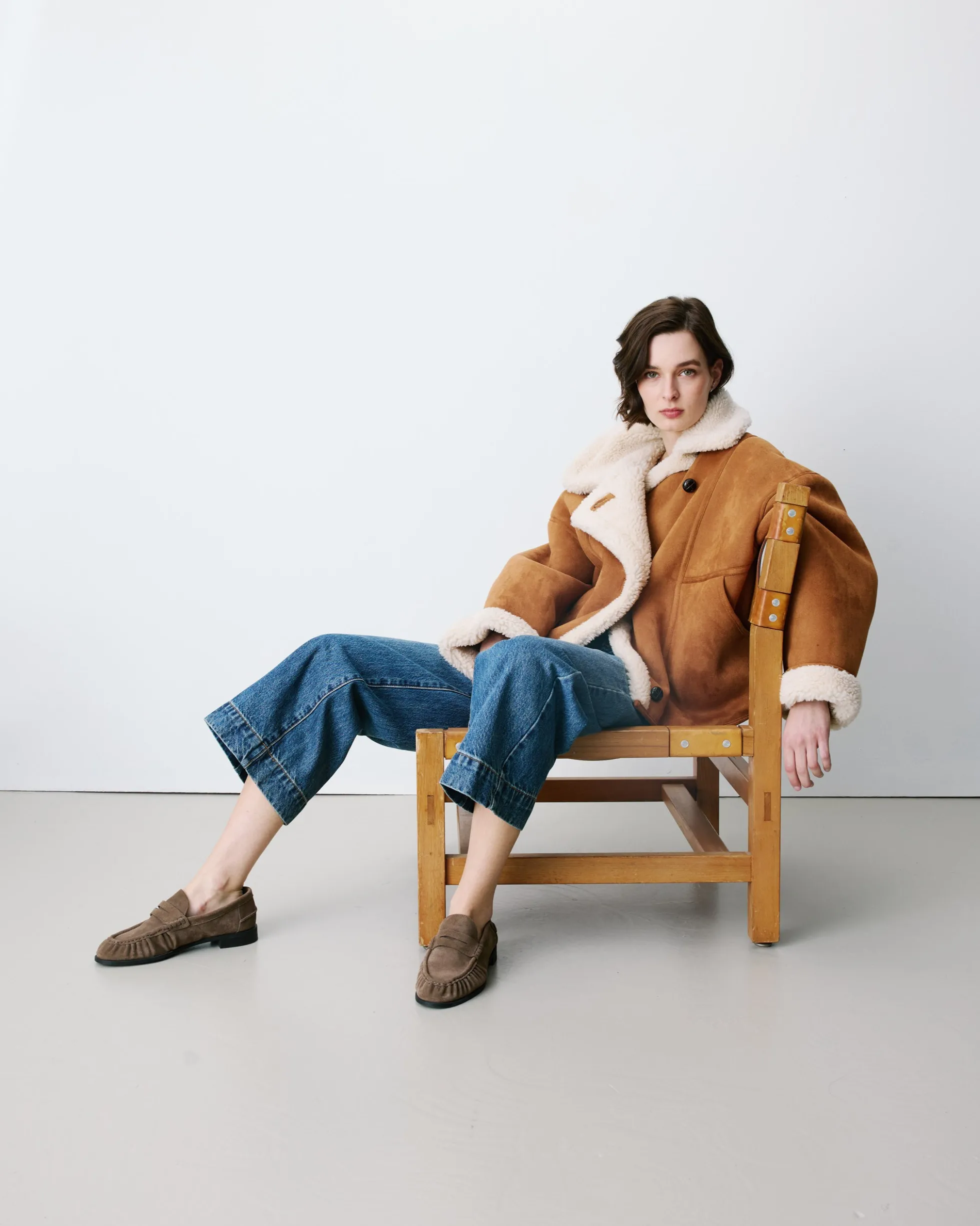 Manteau aviateur oversize en suédine camel Apollo