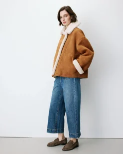 Manteau aviateur oversize en suédine camel Apollo