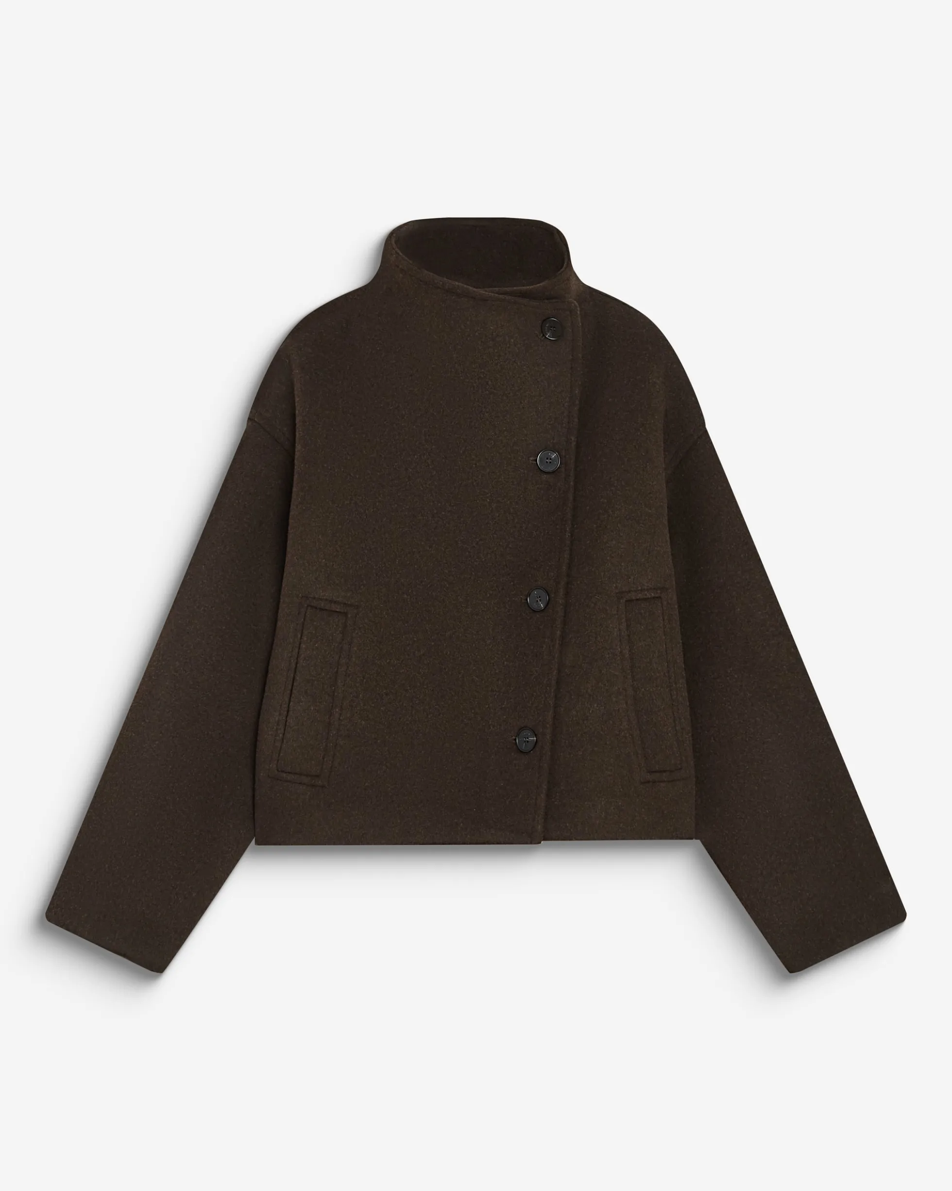 Manteau court col cheminée en laine mélangée chocolat Blanca