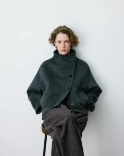 Manteau court col cheminée en laine mélangée anthracite Blanca