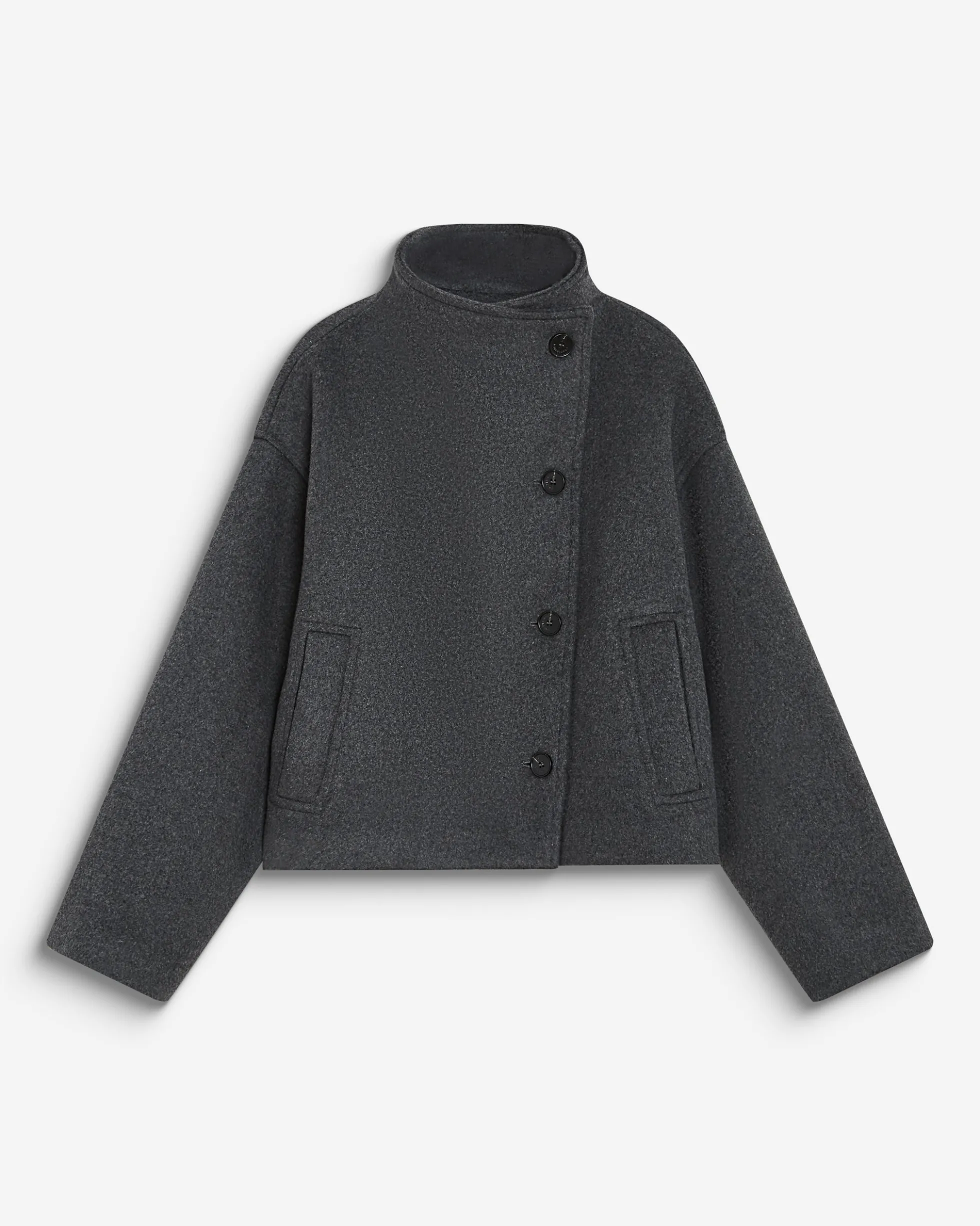 Manteau court col cheminée en laine mélangée anthracite Blanca