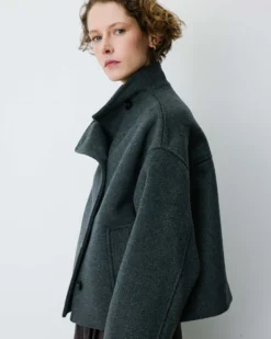 Manteau court col cheminée en laine mélangée anthracite Blanca