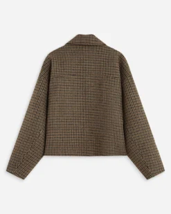 Manteau court pied-de-poule col structuré coffee Arthur