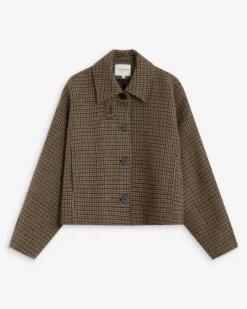 Manteau court pied-de-poule col structuré coffee Arthur