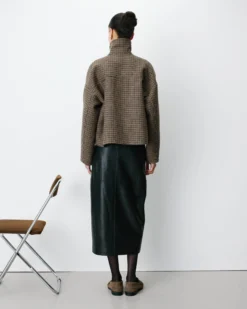 Manteau court pied-de-poule col structuré coffee Arthur