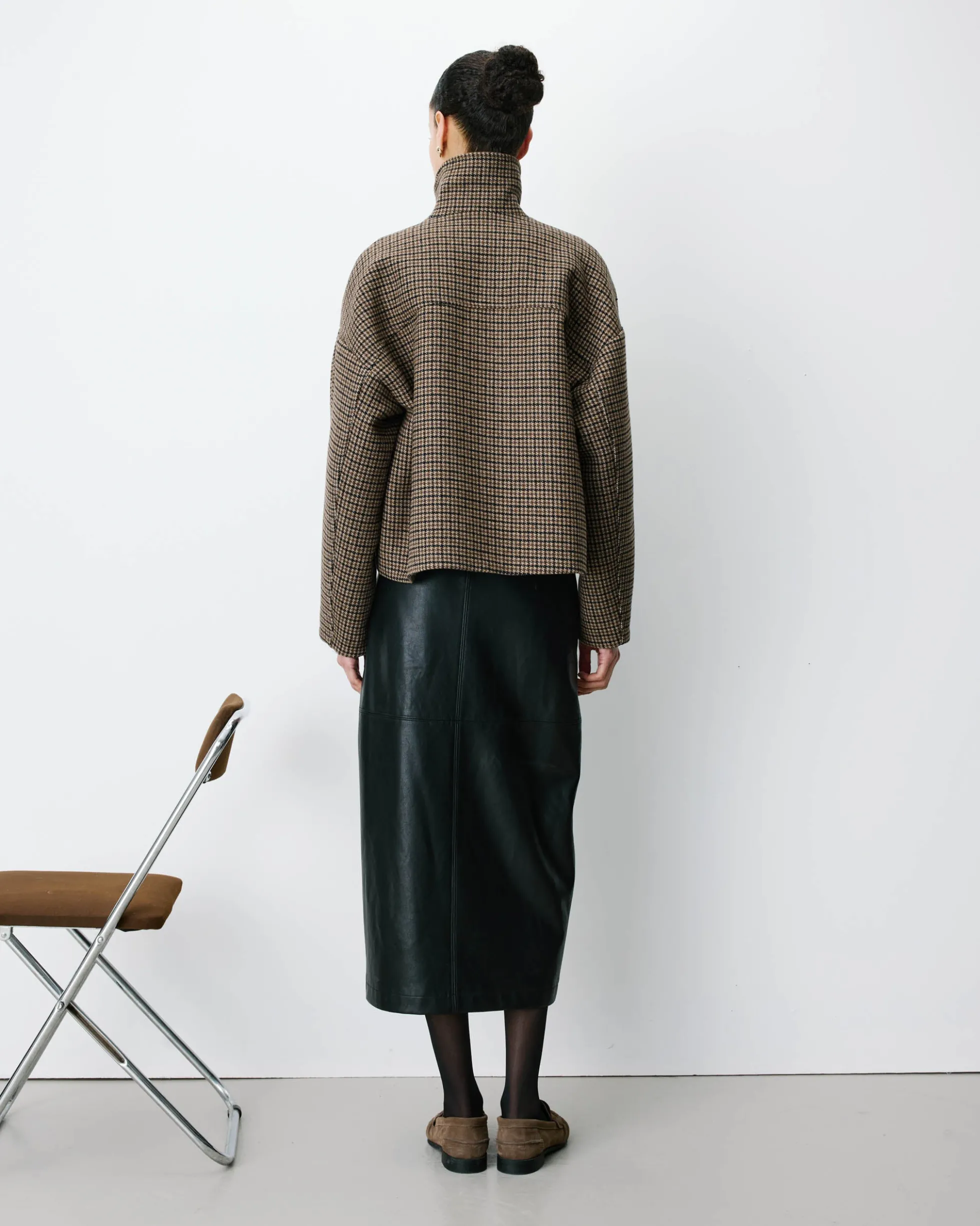 Manteau court pied-de-poule col structuré coffee Arthur